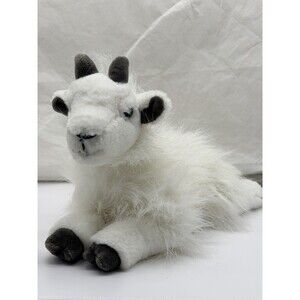 FAO Schwarz White Mountain Billy Goat Soft Furry Plush Animal Laying 13”